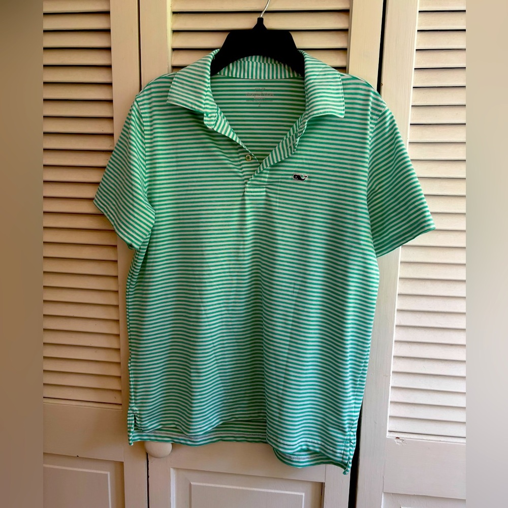 Boys Vineyard Vines Green Sankaty Performance Striped Polo Shirt